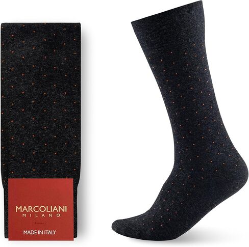 Marcoliani Milano Men's Pin Dot Mid Calf Pima Cotton Lisle Socks, Black, One Size Fits Most in Saudi Arabia