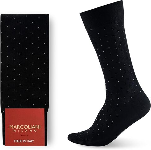 Marcoliani Milano Men's Pin Dot Mid Calf Pima Cotton Lisle Socks, Black, One Size Fits Most in Kuwait