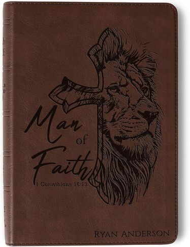 شخصية NASB 1995 الكتاب المقدس المضغوط ذو الطباعة الكبيرة، اسم محفور مخصص، تصميم أسد رجل الإيمان، هدية مسيحية، هدية المعمودية، الكتاب المقدس له in Kuwait