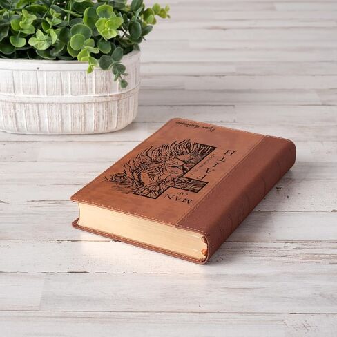 NIV كتاب مقدس مطبوع كبير الحجم، اسم مخصص محفور للكتاب المقدس، تصميم أسد رجل الإيمان، هدية مسيحية، هدية المعمودية، هدية الكتاب المقدس له in Kuwait