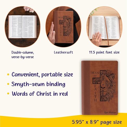 NIV كتاب مقدس مطبوع كبير الحجم، اسم مخصص محفور للكتاب المقدس، تصميم أسد رجل الإيمان، هدية مسيحية، هدية المعمودية، هدية الكتاب المقدس له in Kuwait