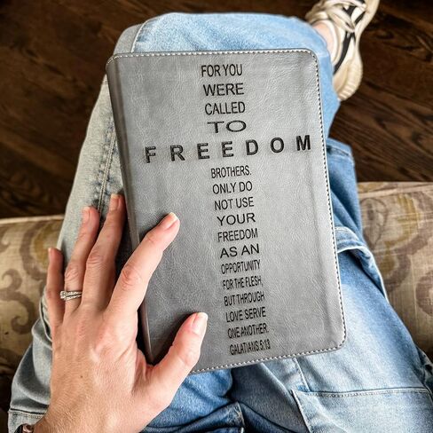 JOY CREATIVE ESV Student Study Bible - Gray | FREEDOM | Personalized with Name | Custom Design is Hand Lettered and Laser Engraved in Saudi Arabia