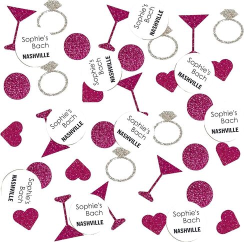 Personalized Destination Bachelorette Confetti Set with Glitter Rings, Hearts and Martinis. Perfect table decorations for a bachelorette party weekend. (Purple Orchid) in Saudi Arabia