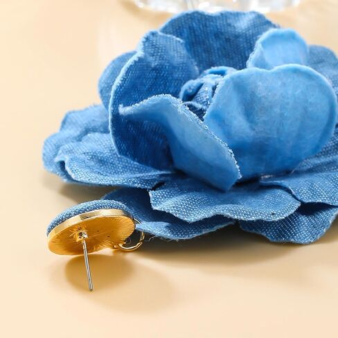 Denim Earrings Flower Earrings for Women Blue Floral Earrings Long Denim Drop Earring Fashion Jewelry Gifts-BlueA in Saudi Arabia