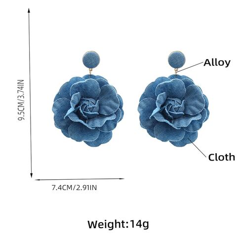 Denim Earrings Flower Earrings for Women Blue Floral Earrings Long Denim Drop Earring Fashion Jewelry Gifts-BlueA in Saudi Arabia