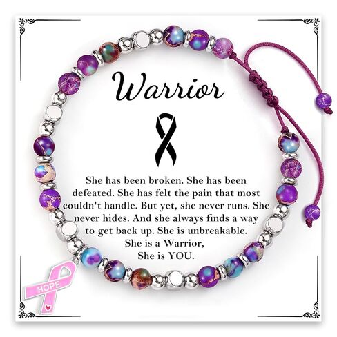 Breast Cancer Bracelets, Breast Cancer Awareness Accessories Bracelets Inspirational Gifts for Women Survivor Bow Charm Beaded Bracelet Stone Valentines Mothers Day Gift for Mom Wife in Saudi Arabia