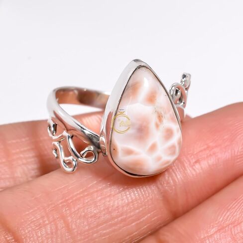 Natural Pink Larimar Stone Ring 925 Sterling Silver Handmade Statement Boho Rings Jewelry Gift for Her in Saudi Arabia