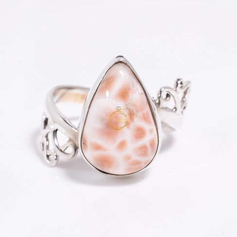 Natural Pink Larimar Stone Ring 925 Sterling Silver Handmade Statement Boho Rings Jewelry Gift for Her in Saudi Arabia