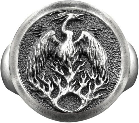 Fire Birt Phoenix in Flames Round Signet Gold Plated Silver Ring, Handamde Mythology Jewelry with Phoenix Birds, Best Idiea Birthday Gift in Saudi Arabia