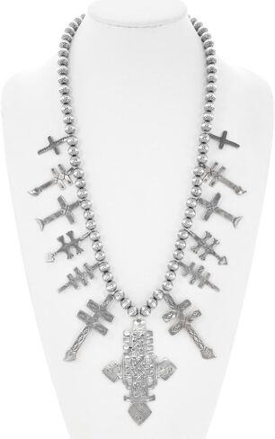 Alltribes Native American All Sterling Silver Dragonfly Cross Squash Blossom Necklace Traditional 1880's Pattern 0025 in Saudi Arabia