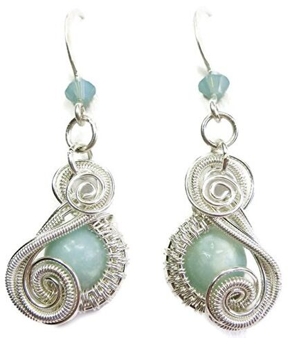 Amazonite and Sterling Silver Necklace and Earrings Set; "Mini-Swish" Style in Saudi Arabia