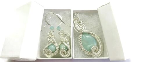 Amazonite and Sterling Silver Necklace and Earrings Set; "Mini-Swish" Style in Saudi Arabia