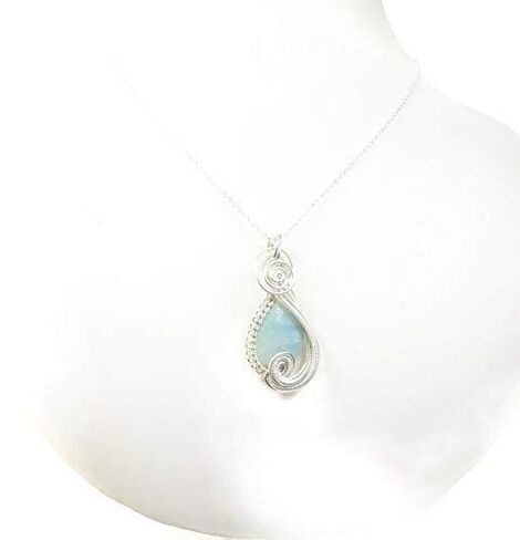 Amazonite and Sterling Silver Necklace and Earrings Set; "Mini-Swish" Style in Saudi Arabia
