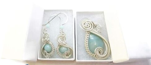 Amazonite and Sterling Silver Necklace and Earrings Set; "Mini-Swish" Style in Saudi Arabia