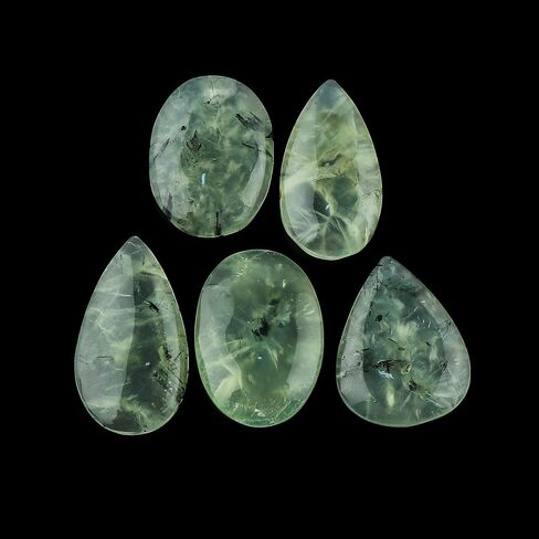 5pcs, Natural Prehnite Gemstones, Bulk Loose Cabochon Supplies for Jewelry Making, Wholesale Polished Stones, Chakra Healing Crystals, Wire Wrapping, Gem Collection in Saudi Arabia