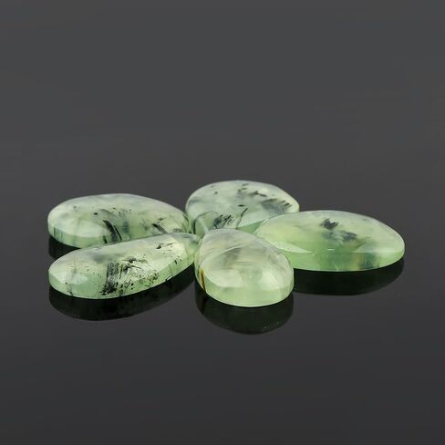 5pcs, Natural Prehnite Gemstones, Bulk Loose Cabochon Supplies for Jewelry Making, Wholesale Polished Stones, Chakra Healing Crystals, Wire Wrapping, Gem Collection in Saudi Arabia