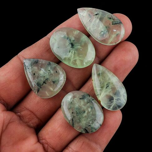 5pcs, Natural Prehnite Gemstones, Bulk Loose Cabochon Supplies for Jewelry Making, Wholesale Polished Stones, Chakra Healing Crystals, Wire Wrapping, Gem Collection in Saudi Arabia