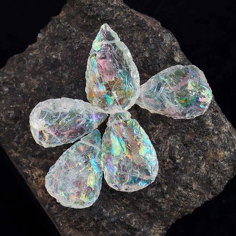 InfinityGemsArt 5pcs Raw Angel Aura Quartz Big Pears Drilled Stone, Rough Crystals and Gemstone, DIY Jewelry Making Supplies, Chakra Healing, Energy Stone, DIY Art Crafts, Master Healer in Saudi Arabia
