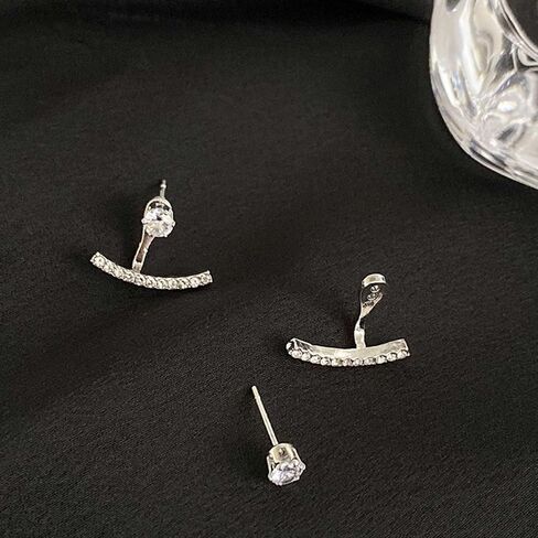 Boho Crystal Ear JacketEarrings Crystal BarEarrings Silver RhinestoneEarrings Cz Arc Bar Earrings Sparkly Wedding Earrings Two Ways Front Back Earrings Jewelry for Women in Saudi Arabia