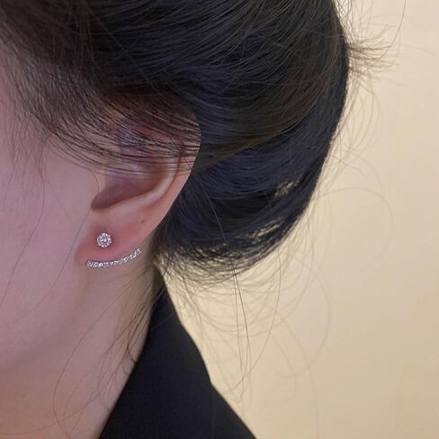 Boho Crystal Ear JacketEarrings Crystal BarEarrings Silver RhinestoneEarrings Cz Arc Bar Earrings Sparkly Wedding Earrings Two Ways Front Back Earrings Jewelry for Women in Saudi Arabia
