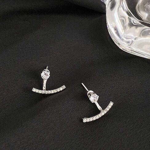 Boho Crystal Ear JacketEarrings Crystal BarEarrings Silver RhinestoneEarrings Cz Arc Bar Earrings Sparkly Wedding Earrings Two Ways Front Back Earrings Jewelry for Women in Saudi Arabia