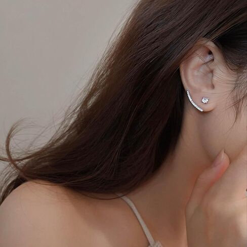 Boho Crystal Ear JacketEarrings Crystal BarEarrings Silver RhinestoneEarrings Cz Arc Bar Earrings Sparkly Wedding Earrings Two Ways Front Back Earrings Jewelry for Women in Saudi Arabia