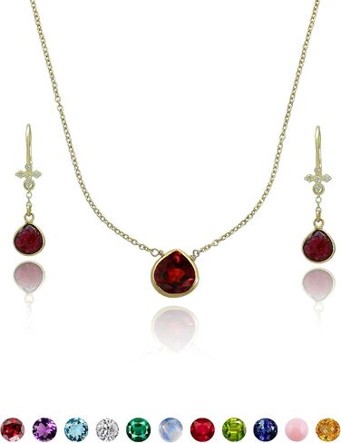 18k Gold Vermeil Birthstone Love Heart Necklaces and Earrings 925 Silver Gold Tone Jewelry Sets Birthday/Anniversary Valentine's Day Jewelry Gifts for Women in Saudi Arabia