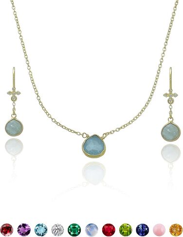 18k Gold Vermeil Birthstone Love Heart Necklaces and Earrings 925 Silver Gold Tone Jewelry Sets Birthday/Anniversary Valentine's Day Jewelry Gifts for Women in Saudi Arabia