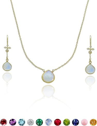 18k Gold Vermeil Birthstone Love Heart Necklaces and Earrings 925 Silver Gold Tone Jewelry Sets Birthday/Anniversary Valentine's Day Jewelry Gifts for Women in Saudi Arabia