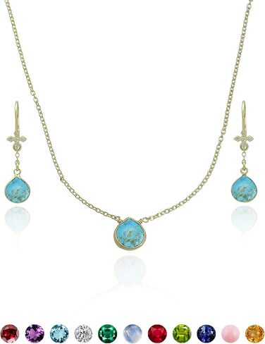 18k Gold Vermeil Birthstone Love Heart Necklaces and Earrings 925 Silver Gold Tone Jewelry Sets Birthday/Anniversary Valentine's Day Jewelry Gifts for Women in Saudi Arabia