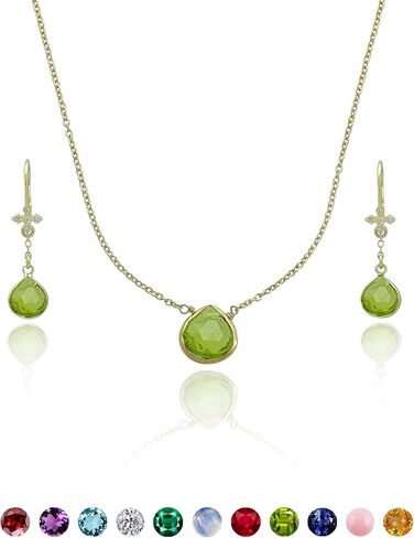 18k Gold Vermeil Birthstone Love Heart Necklaces and Earrings 925 Silver Gold Tone Jewelry Sets Birthday/Anniversary Valentine's Day Jewelry Gifts for Women in Saudi Arabia