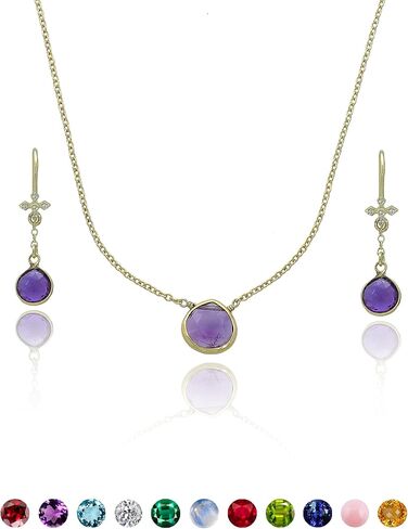 18k Gold Vermeil Birthstone Love Heart Necklaces and Earrings 925 Silver Gold Tone Jewelry Sets Birthday/Anniversary Valentine's Day Jewelry Gifts for Women in Saudi Arabia
