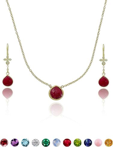 18k Gold Vermeil Birthstone Love Heart Necklaces and Earrings 925 Silver Gold Tone Jewelry Sets Birthday/Anniversary Valentine's Day Jewelry Gifts for Women in Saudi Arabia
