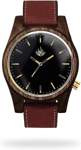 wood watch - 44mm Agavia collection Walnut/Black. Handmade with love in Mexico in collaboration with local artisans. American Walnut Natural wood. Cactus leather. in Saudi Arabia