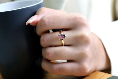 Pink Rhodonite Oval Ring in 18k Gold - Gemstone Proposal and Engagement Ring in Kuwait