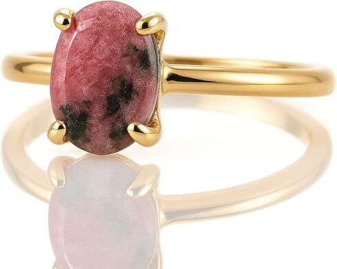 Pink Rhodonite Oval Ring in 18k Gold - Gemstone Proposal and Engagement Ring in Kuwait