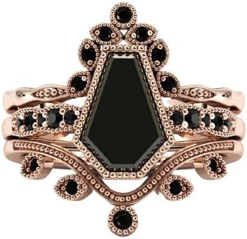 خمر 1-2 CT التابوت على شكل عقيق أسود خاتم الخطوبة مجموعة الأصفر روز الذهب الأبيض آرت ديكو الماس الأسود خاتم الزواج مجموعة الزفاف خاتم الذكرى العتيقة فريدة من نوعها وعد الهدايا لها in Kuwait