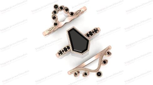 خمر 1-2 CT التابوت على شكل عقيق أسود خاتم الخطوبة مجموعة الأصفر روز الذهب الأبيض آرت ديكو الماس الأسود خاتم الزواج مجموعة الزفاف خاتم الذكرى العتيقة فريدة من نوعها وعد الهدايا لها in Kuwait
