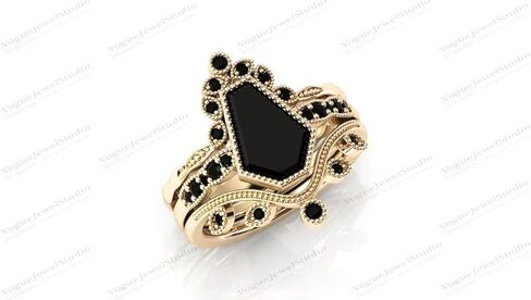 خمر 1-2 CT التابوت على شكل عقيق أسود خاتم الخطوبة مجموعة الأصفر روز الذهب الأبيض آرت ديكو الماس الأسود خاتم الزواج مجموعة الزفاف خاتم الذكرى العتيقة فريدة من نوعها وعد الهدايا لها in Kuwait