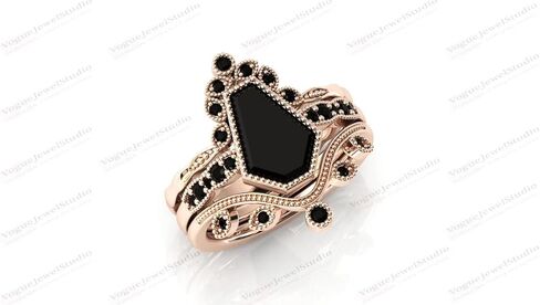 خمر 1-2 CT التابوت على شكل عقيق أسود خاتم الخطوبة مجموعة الأصفر روز الذهب الأبيض آرت ديكو الماس الأسود خاتم الزواج مجموعة الزفاف خاتم الذكرى العتيقة فريدة من نوعها وعد الهدايا لها in Kuwait