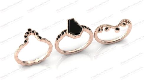 خمر 1-2 CT التابوت على شكل عقيق أسود خاتم الخطوبة مجموعة الأصفر روز الذهب الأبيض آرت ديكو الماس الأسود خاتم الزواج مجموعة الزفاف خاتم الذكرى العتيقة فريدة من نوعها وعد الهدايا لها in Kuwait