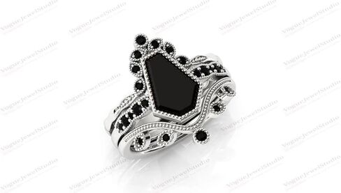 خمر 1-2 CT التابوت على شكل عقيق أسود خاتم الخطوبة مجموعة الأصفر روز الذهب الأبيض آرت ديكو الماس الأسود خاتم الزواج مجموعة الزفاف خاتم الذكرى العتيقة فريدة من نوعها وعد الهدايا لها in Kuwait