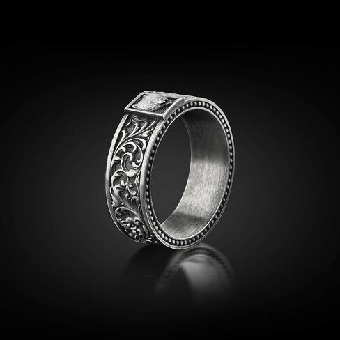 Scandinavian Bear Silver Band Ring for Men, Handmade Wild Angry Bear Personalized Ring, Solid Silver Leaf Pattern Jewelry, Animal Lover Gift in Saudi Arabia