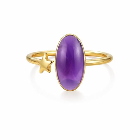 Blue sapphire Ring for Women 14k Gold Plated Oval Gemstone Star Statement Ring Birthstone Jewelry Gift for Her Anniversary Birthday Minimalist Boho Crystal Jewelry in Kuwait