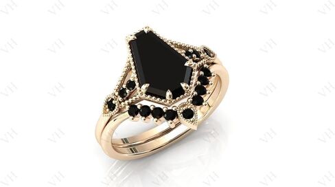 خمر 1-2 CT التابوت على شكل عقيق أسود خاتم الخطوبة مجموعة الأصفر روز الذهب الأبيض آرت ديكو الماس الأسود خاتم الزواج مجموعة الزفاف خاتم الذكرى العتيقة فريدة من نوعها وعد الهدايا لها in Kuwait
