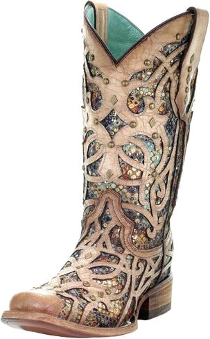 Corral Women's Mint Glitter Inlay & Studs Fashion Western Square Toe Boots SZ in Kuwait
