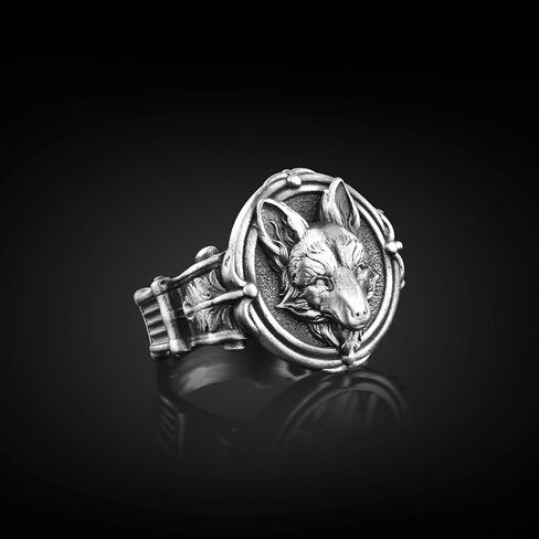 Fox Portrait Engraved 925K Silver Signet Men Ring, Handmade Animal Fox Men Ring for Boyfriend, Good Luck Jewelry for Husband, Birthday Gift in Saudi Arabia