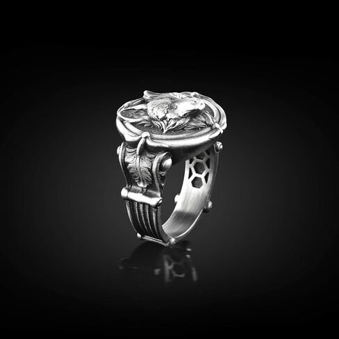 Fox Portrait Engraved 925K Silver Signet Men Ring, Handmade Animal Fox Men Ring for Boyfriend, Good Luck Jewelry for Husband, Birthday Gift in Saudi Arabia