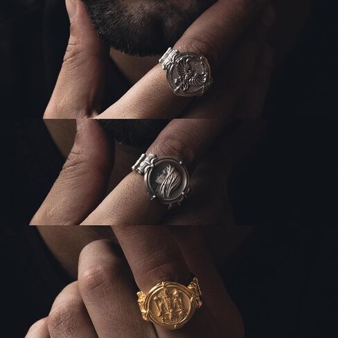 Fox Portrait Engraved 925K Silver Signet Men Ring, Handmade Animal Fox Men Ring for Boyfriend, Good Luck Jewelry for Husband, Birthday Gift in Saudi Arabia