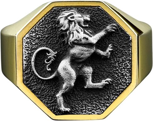 BySilverStone - Handcrafted Scottish Lion Engraved Signet Ring in Oxidized Sterling Silver for Men, Unique Rampant Lion Zodiac Ring Design, Distinctive Animal Lover Jewelry, Gift for Father’s Day in Saudi Arabia
